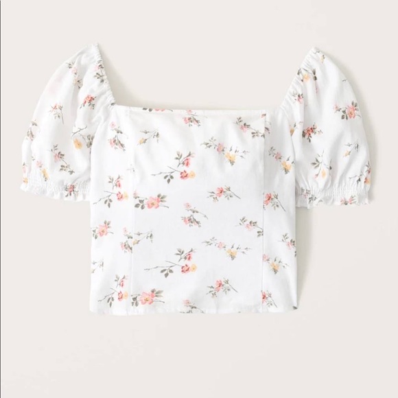 Abercrombie & Fitch Tops - Abercrombie & Fitch Square Neck Puff Sleeve Top in white floral